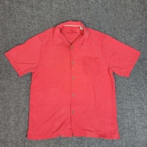 Tommy Bahama 100% Silk Camp Shirt Hawaiians Men M Red Button Front Island Resort